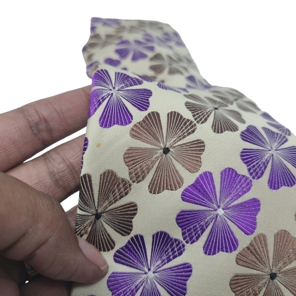 Steve Harvey | Men's Purple and Tan Floral Printed Silk Tie (One Size) - Picture 4 of 12